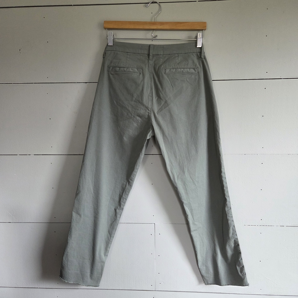 Frank & Eileen Women's Chino Pants Green Cotton Elastane Button Zipper Raw Hem - Picture 5 of 7